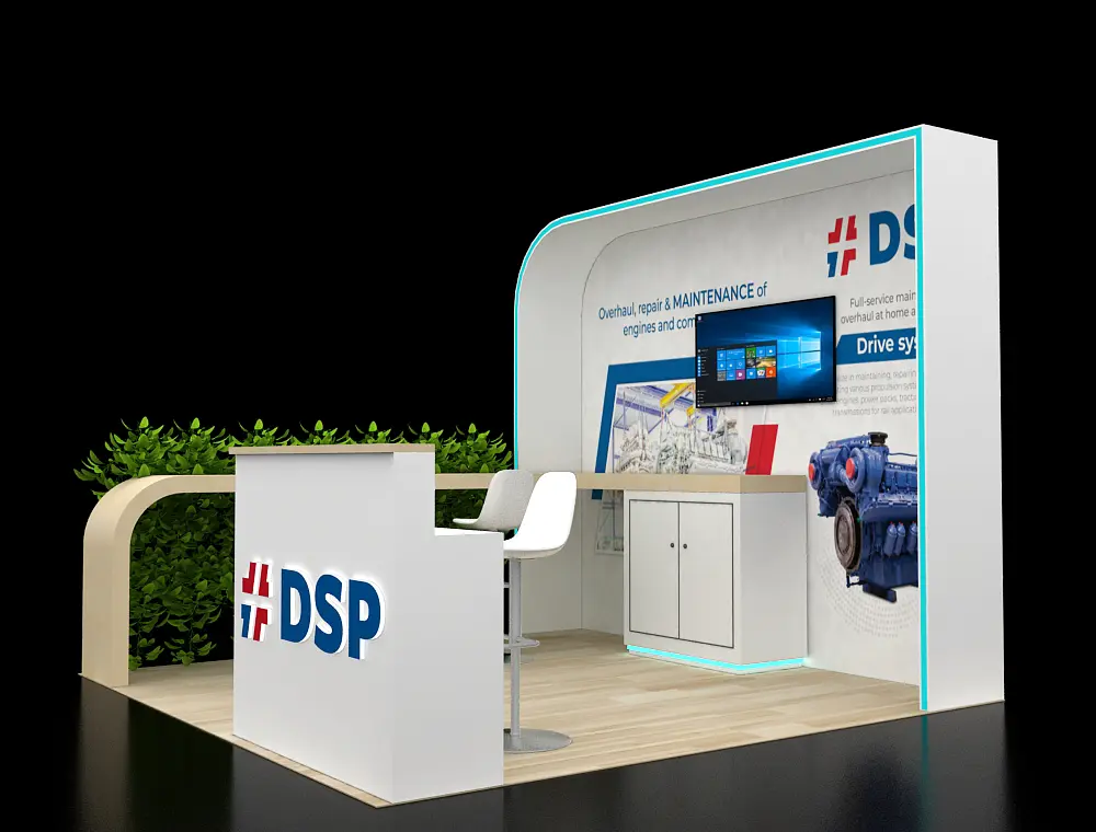 10x10 stand design with open floor seating