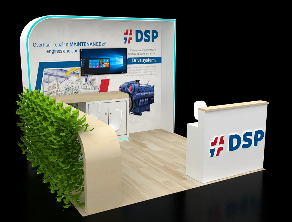 10x10 stand design with open floor seating