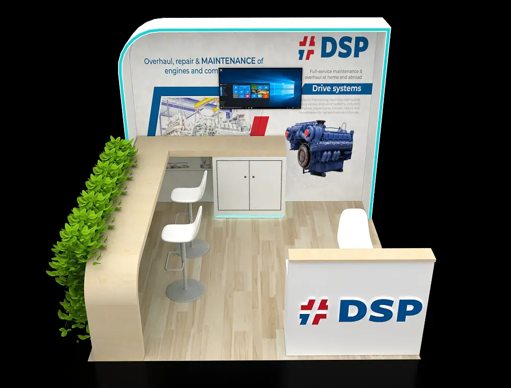 10x10 stand design with open floor seating