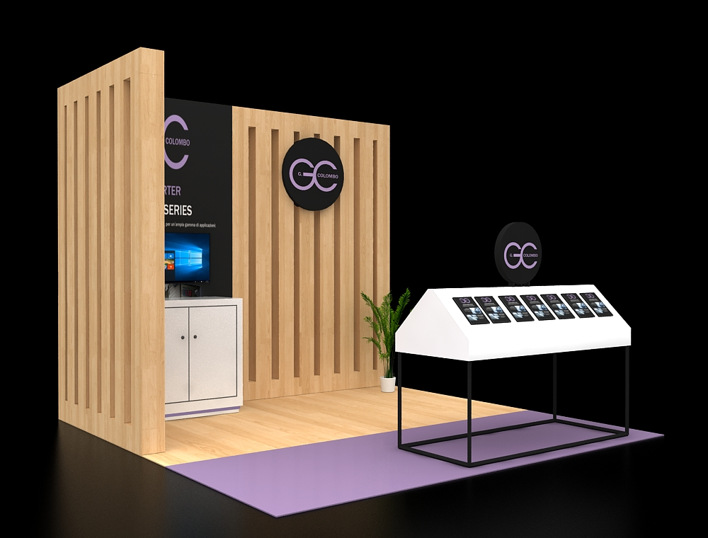 10x10 trade booth with curved fabric backdrop