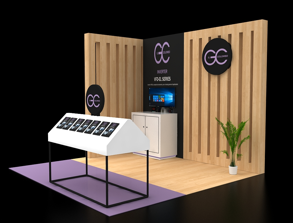 10x10 trade booth with curved fabric backdrop