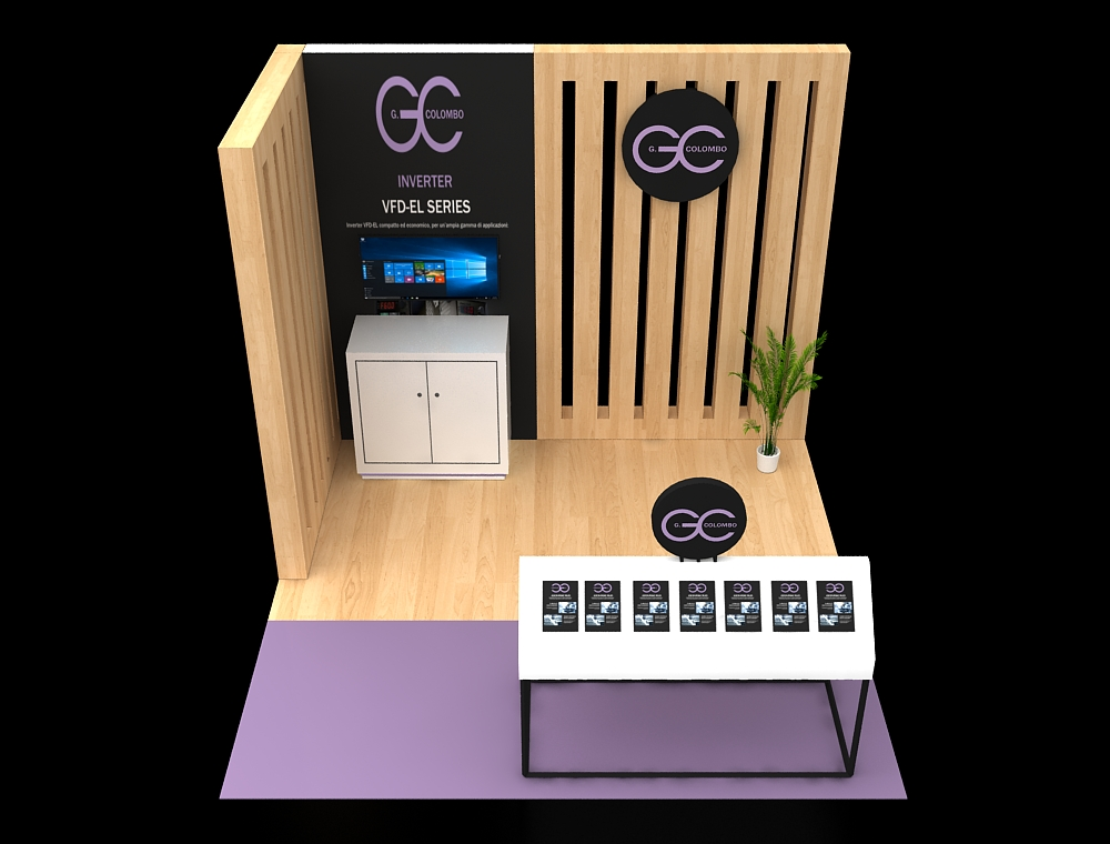 10x10 trade booth with curved fabric backdrop