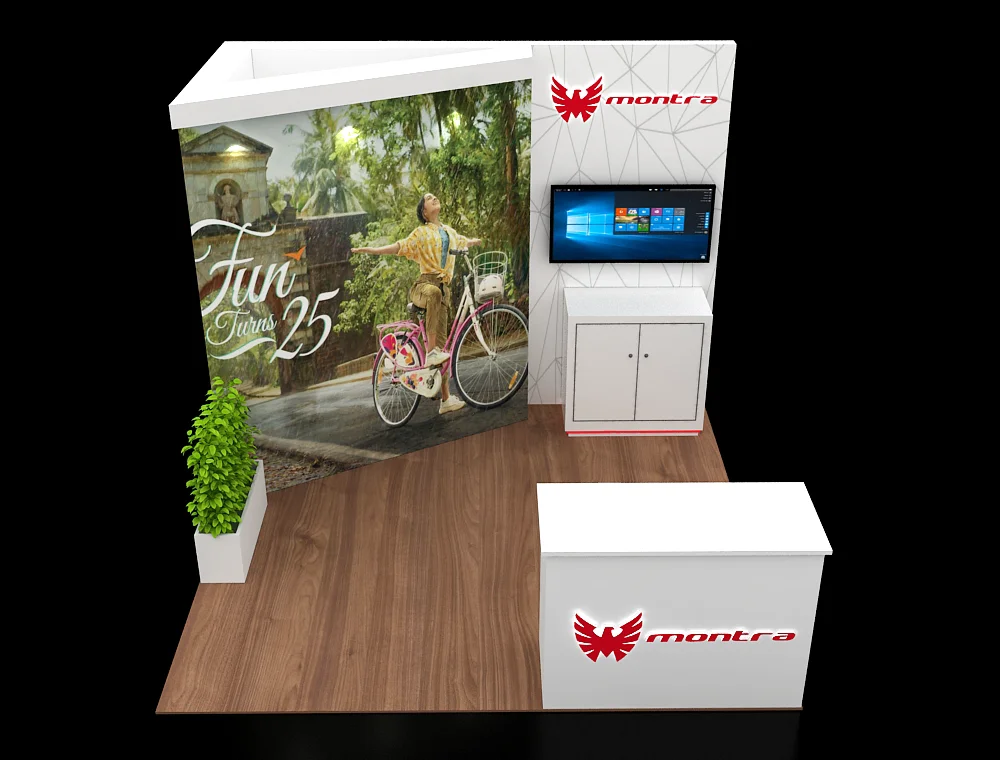 10x10 booth design with branded wall panels