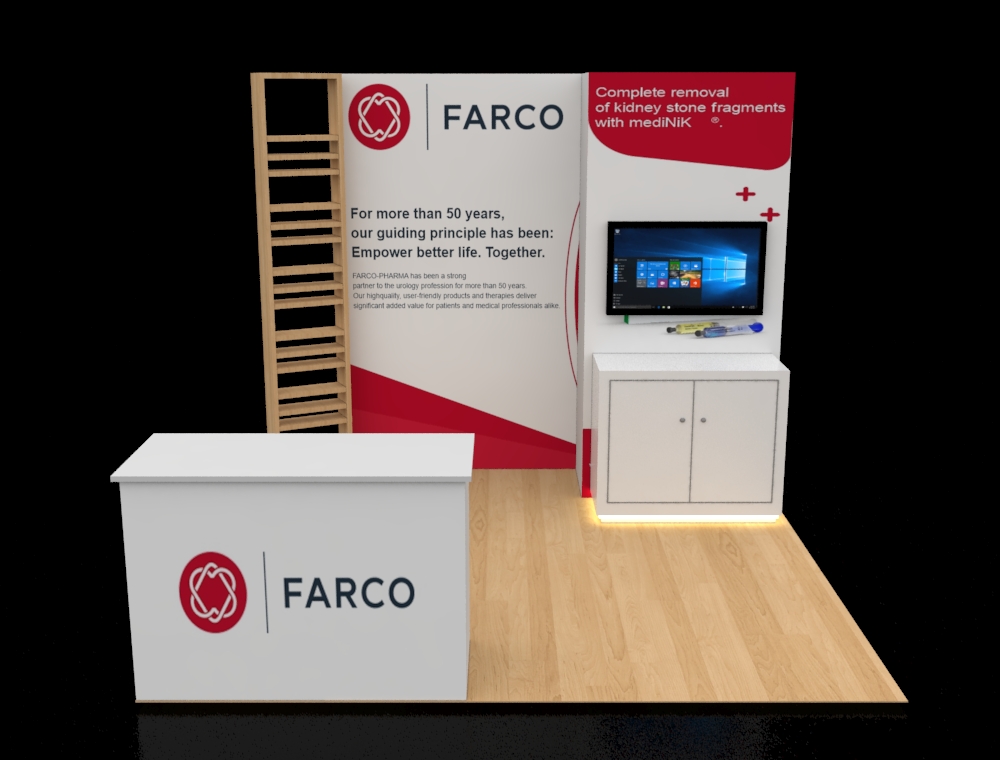 10x10 booth with tall backlit graphic wall