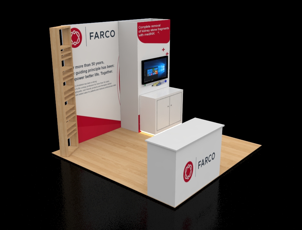 10x10 booth with tall backlit graphic wall