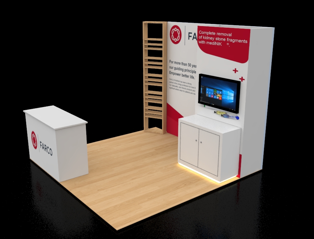 10x10 booth with tall backlit graphic wall