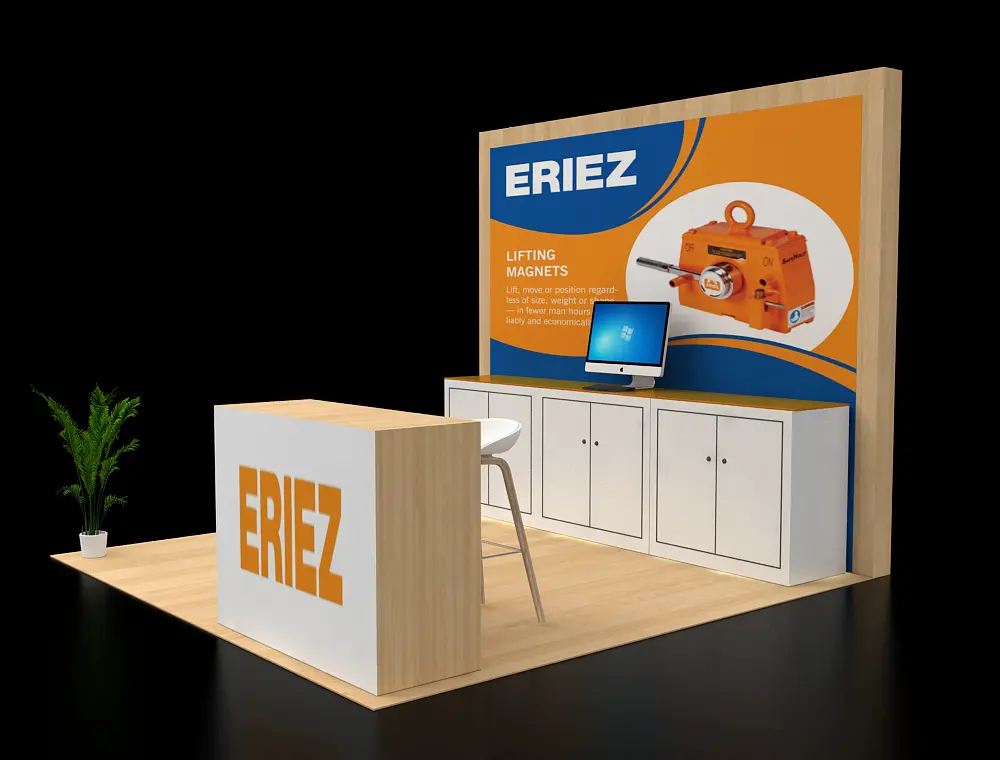 10×10 exhibit display with product shelves