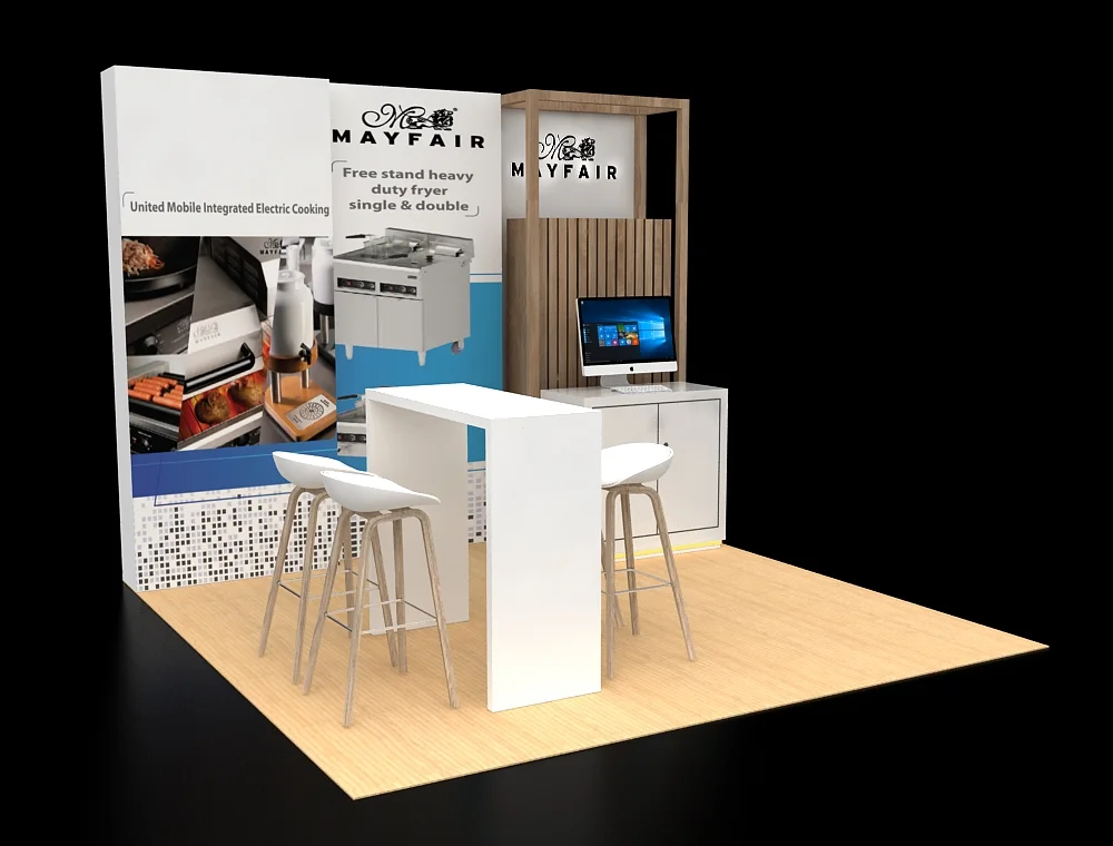 10×10 trade show booth design with fabric back wall
