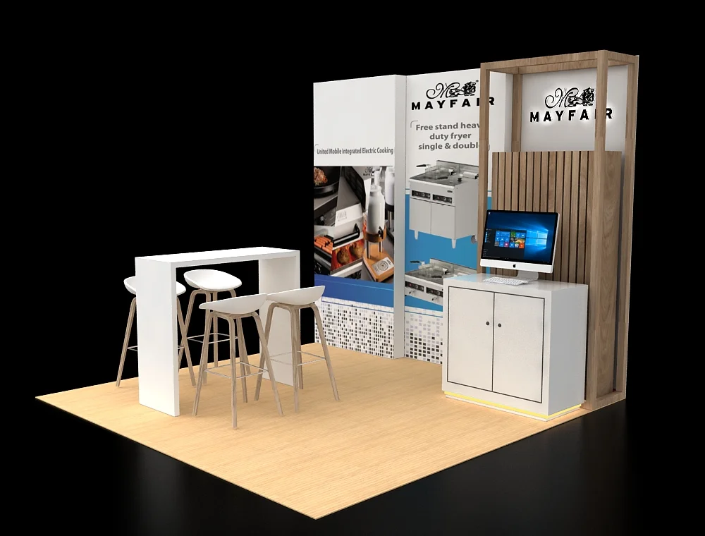 10×10 trade show booth design with fabric back wall