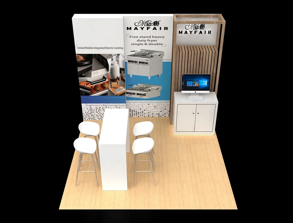 10×10 trade show booth design with fabric back wall
