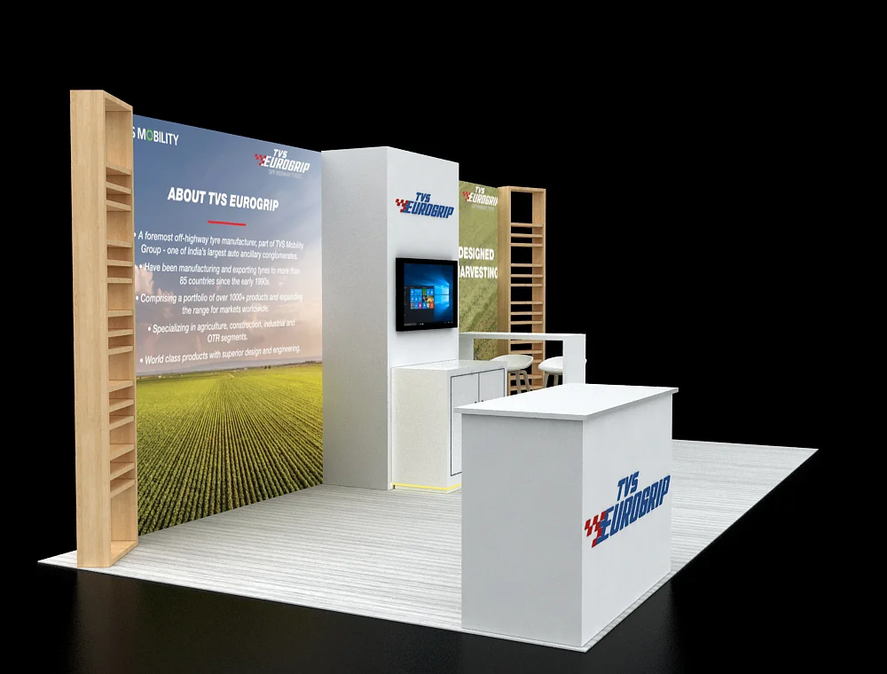 Branded trade show booth with open layout
