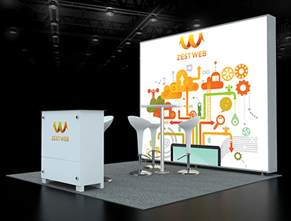 10x10 trade show booth with angled walls