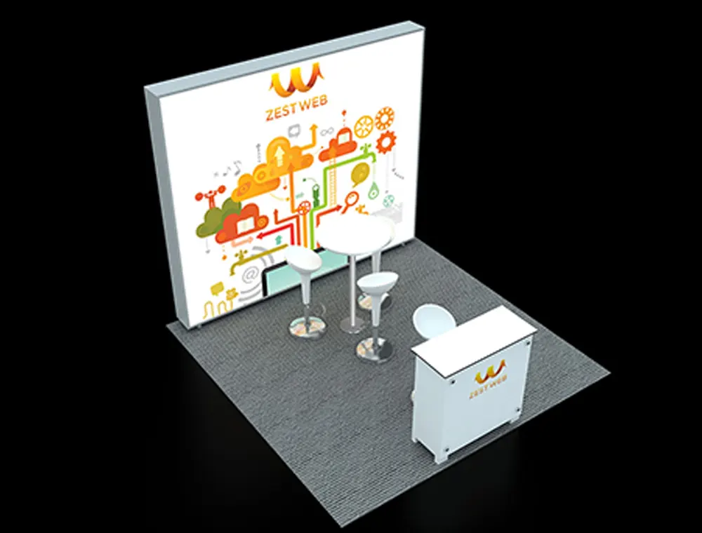 10x10 trade show booth with angled walls