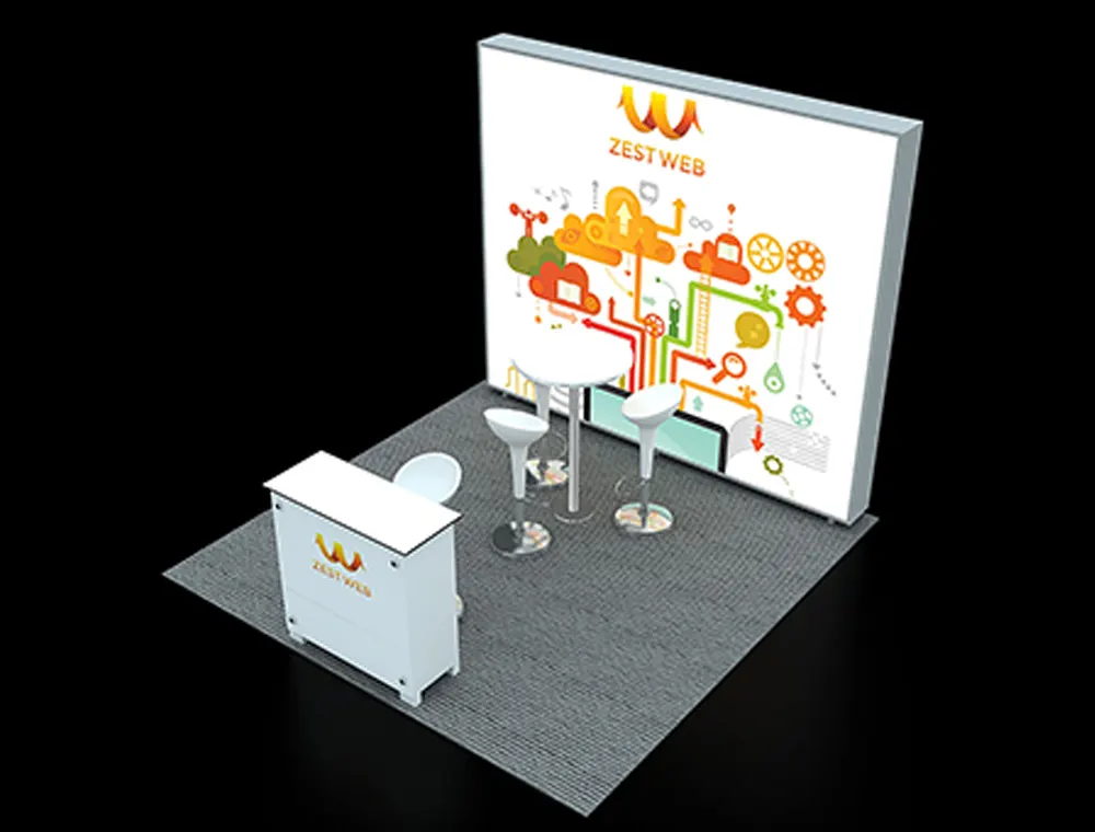 10x10 trade show booth with angled walls