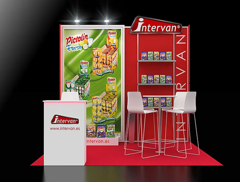 Compact 10x10 booth with product showcase