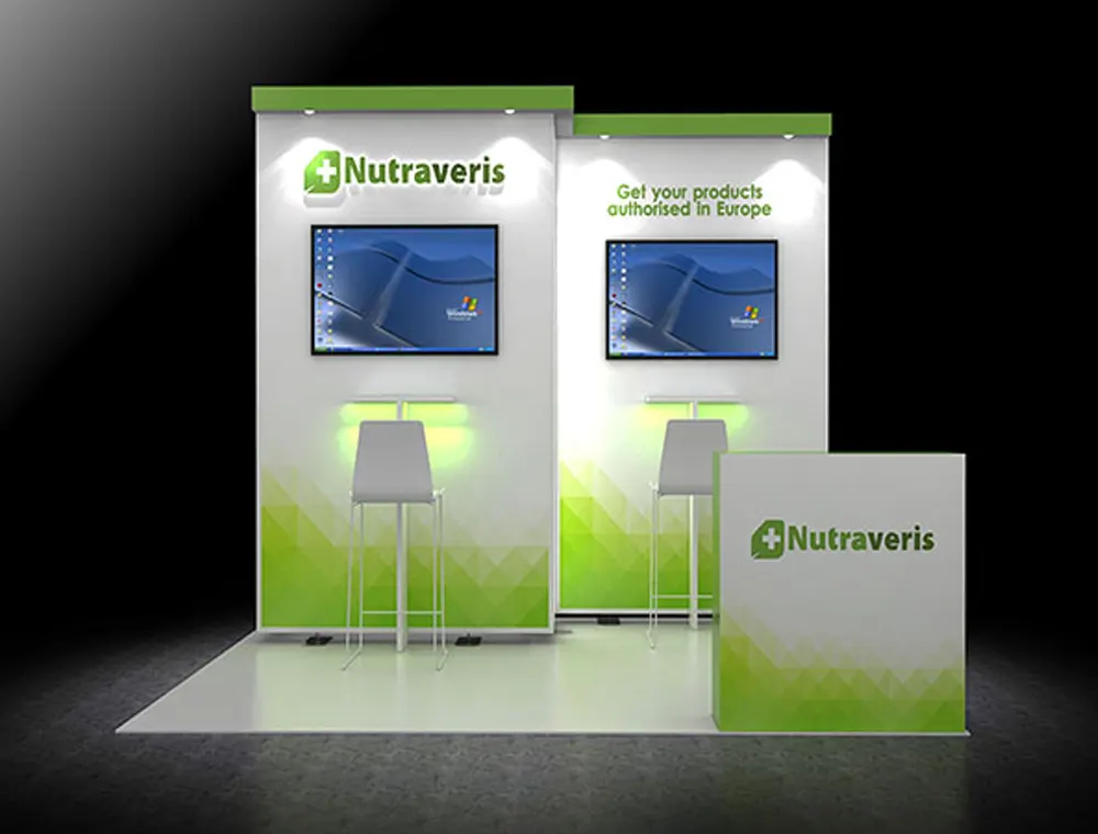 Exhibit booth 10x10 with tall fabric tower