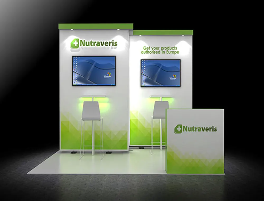 Exhibit booth 10x10 with tall fabric tower