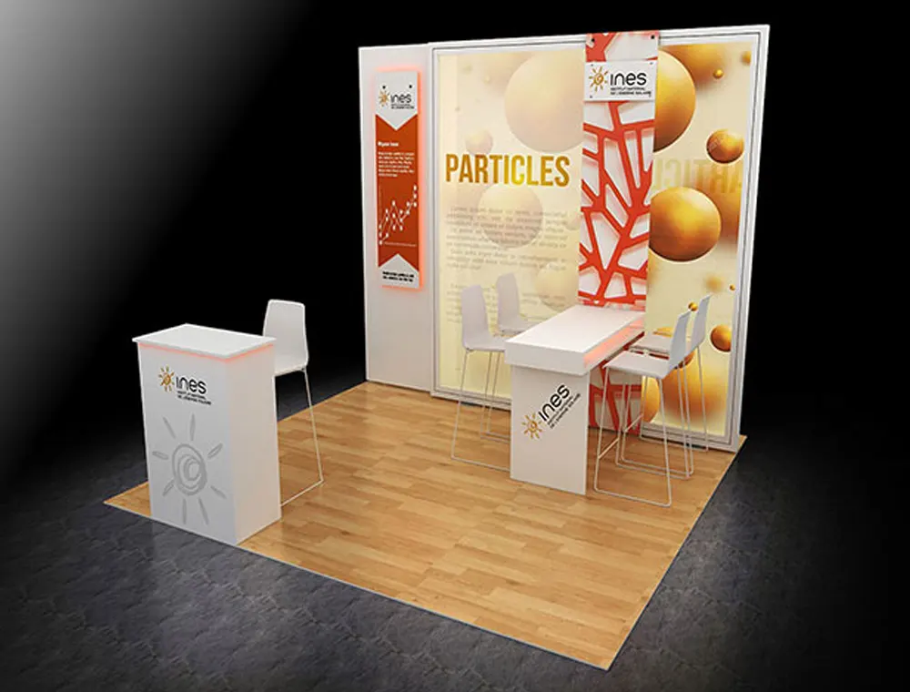 10x10 trade booth with dual product counters