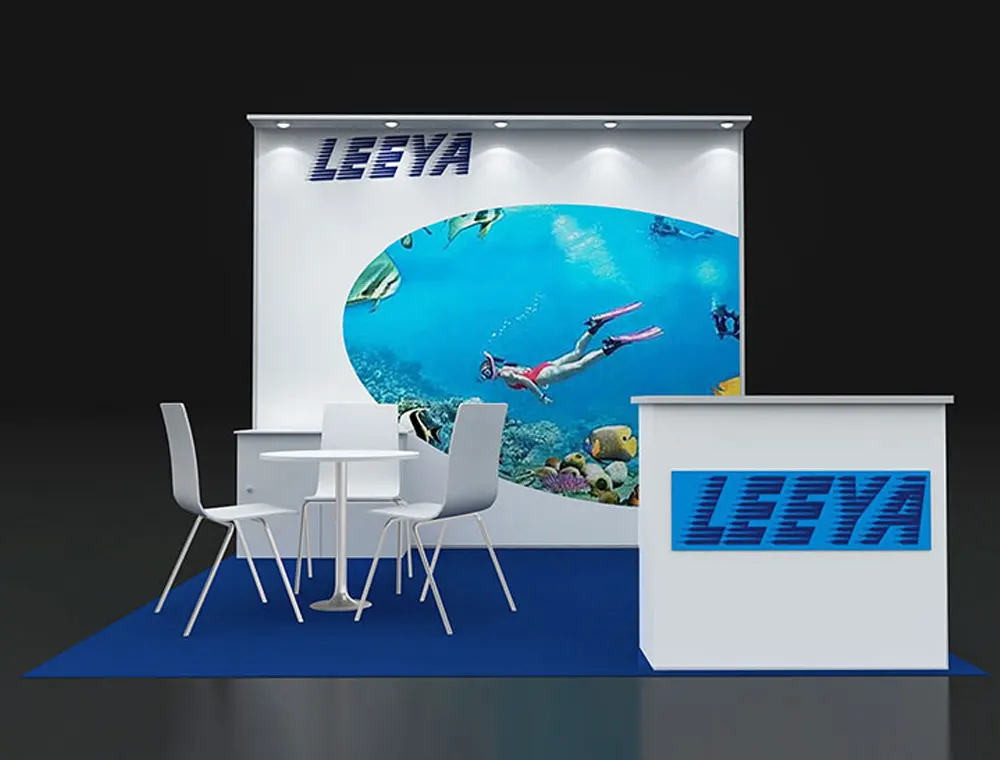 Compact 10x10 booth with spotlight lighting