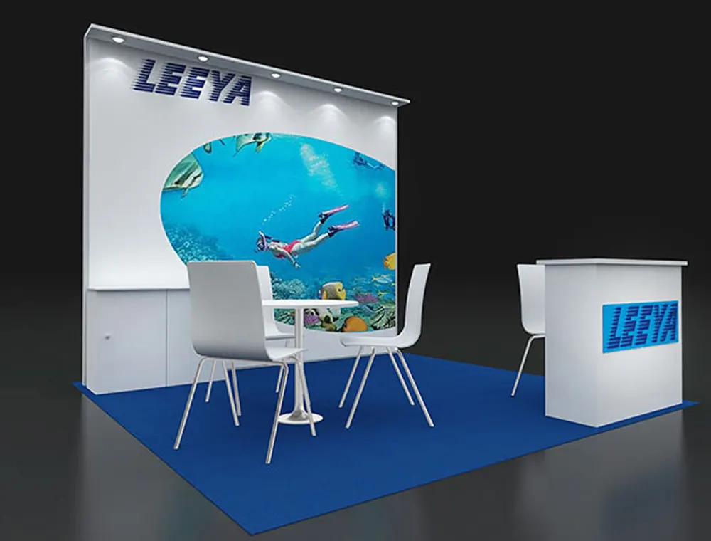 Compact 10x10 booth with spotlight lighting