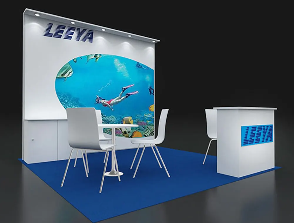 Compact 10x10 booth with spotlight lighting