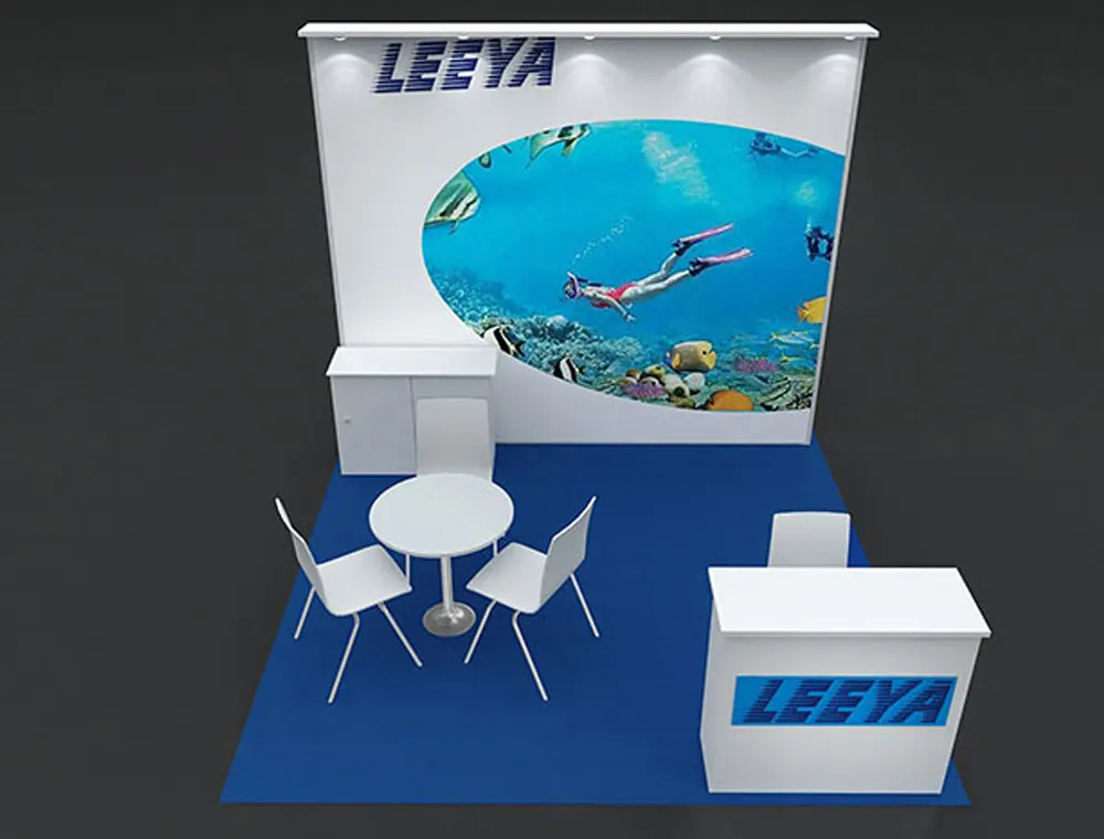 Compact 10x10 booth with spotlight lighting