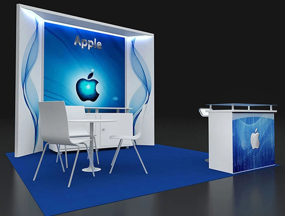 10x10 exhibit booth with open reception area