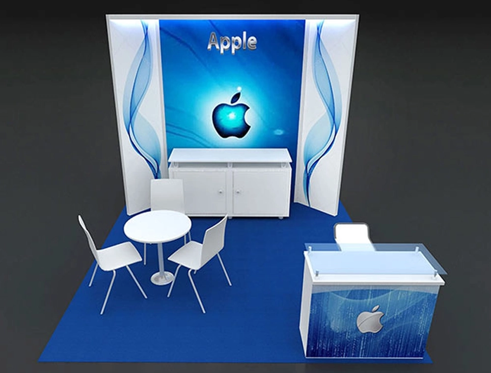 10x10 exhibit booth with open reception area