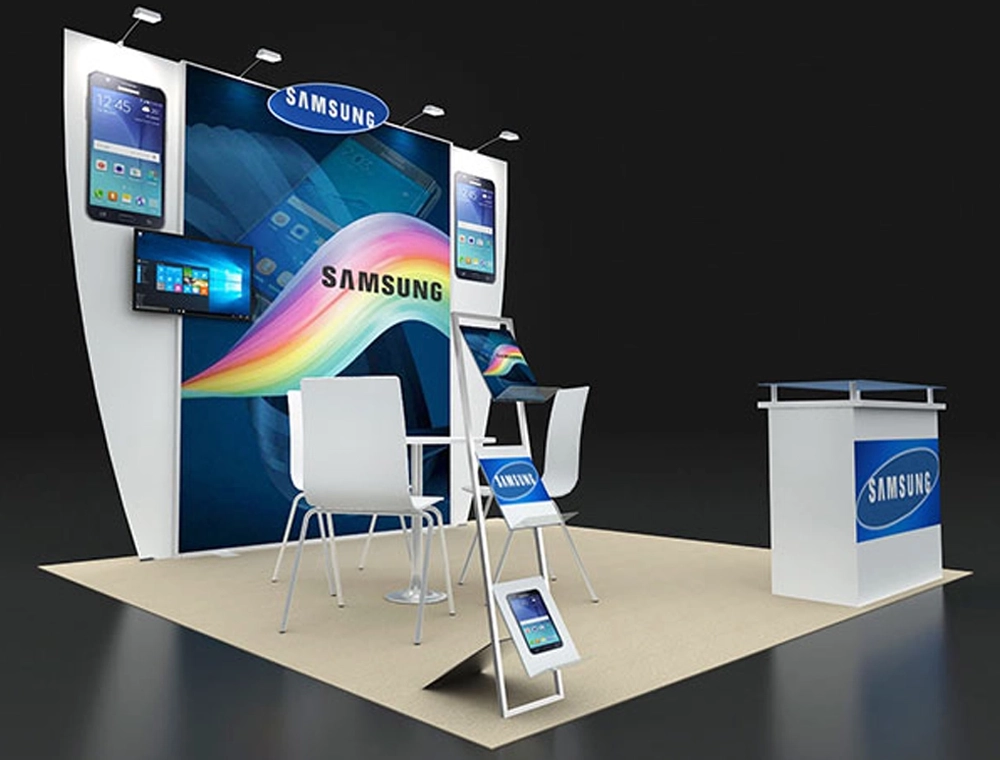 Trade booth 10x10 with counter and shelving