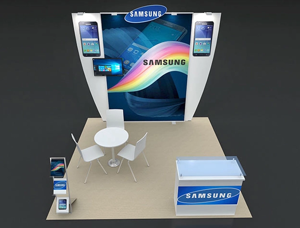 Trade booth 10x10 with counter and shelving