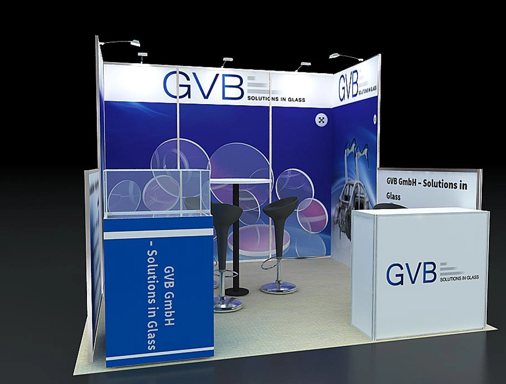 Trade fair booth 10x10 with branded backdrop