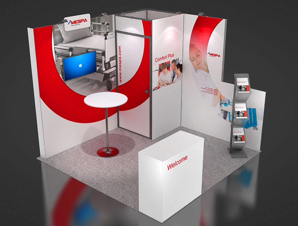 10x10 display booth with monitor screen wall