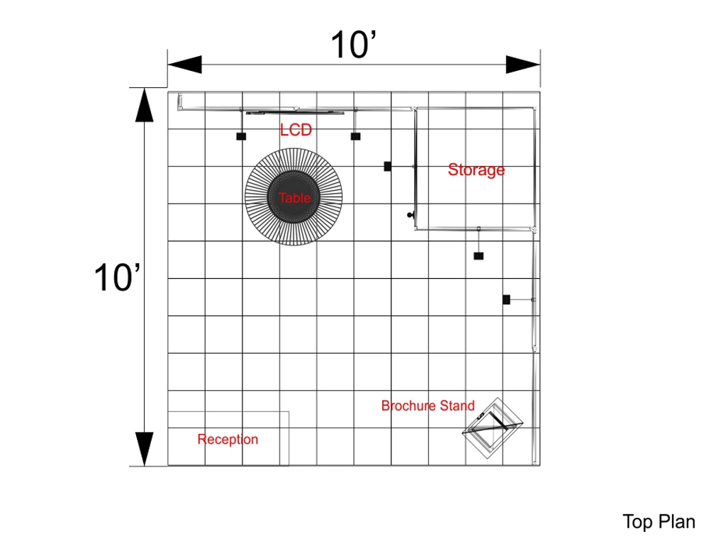 10x10 display booth with monitor screen wall