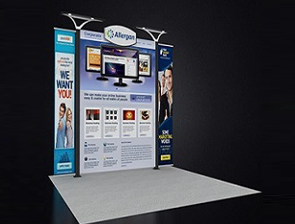 10x10 booth with tall tower and lighted logo
