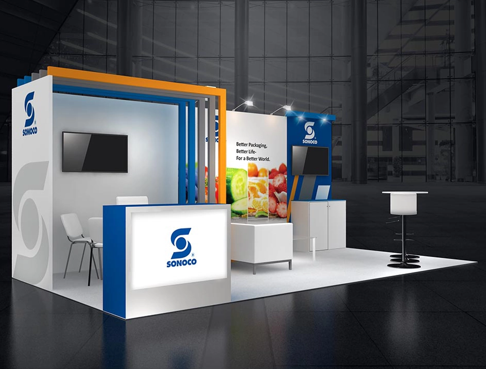 Modular exhibition booth with display area