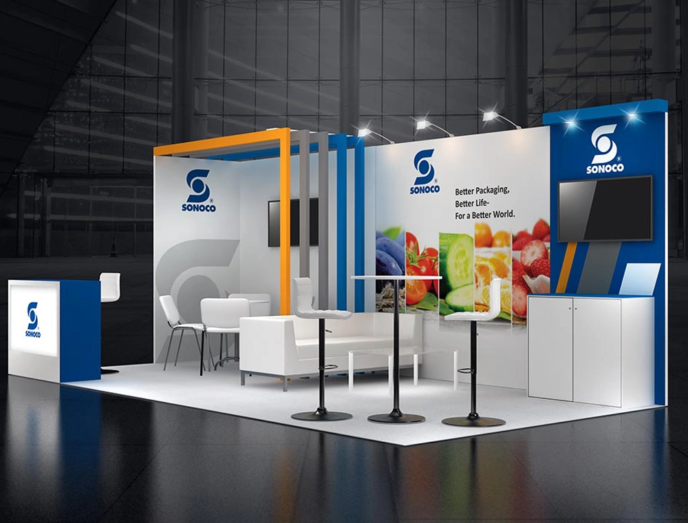 Modular exhibition booth with display area