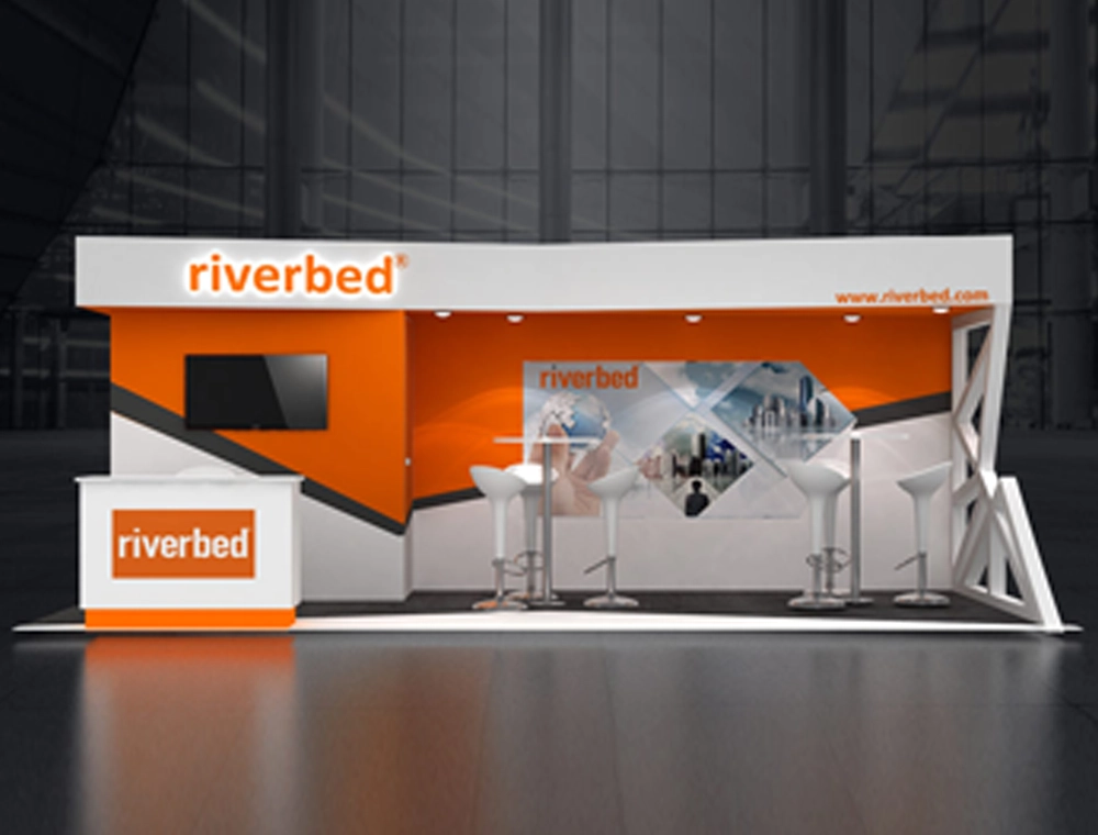 10x20 booth with seating and promotional graphics