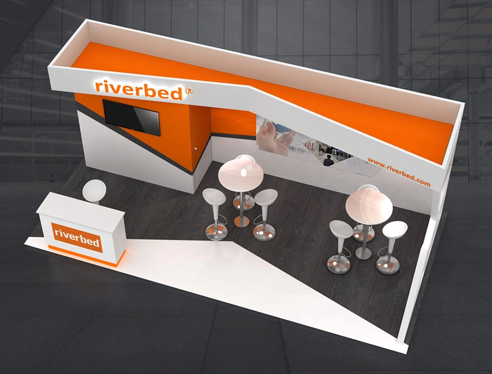 10x20 booth with seating and promotional graphics