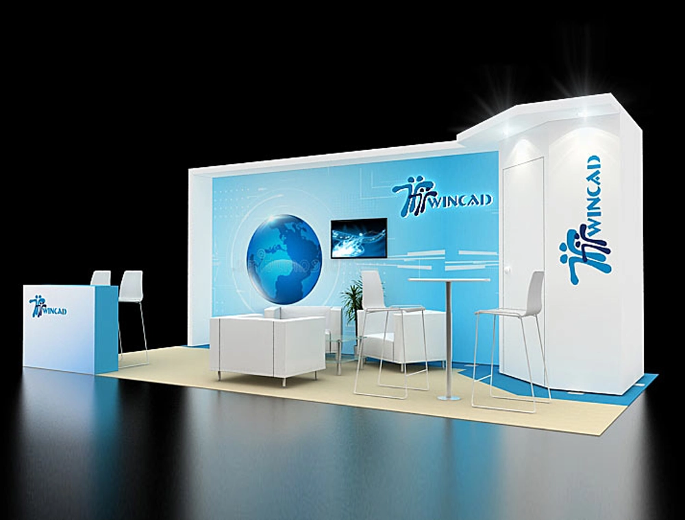 Booth with reception area and displays