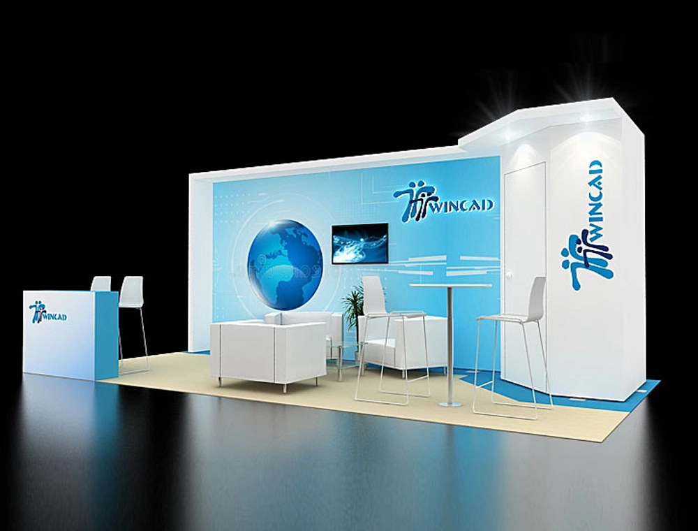 Booth with reception area and displays