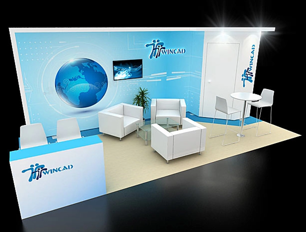Booth with reception area and displays