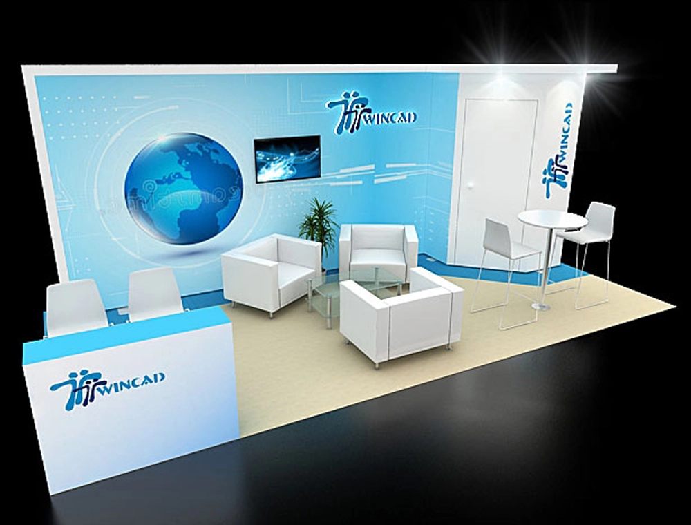 Booth with reception area and displays