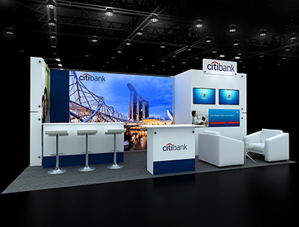 Custom trade show booth with signage panels