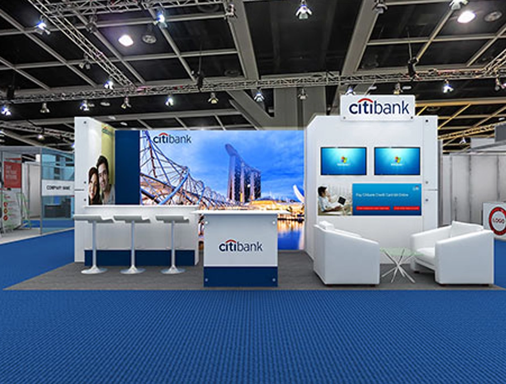 Custom trade show booth with signage panels