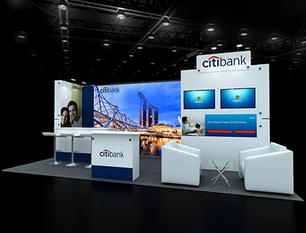 Custom trade show booth with signage panels