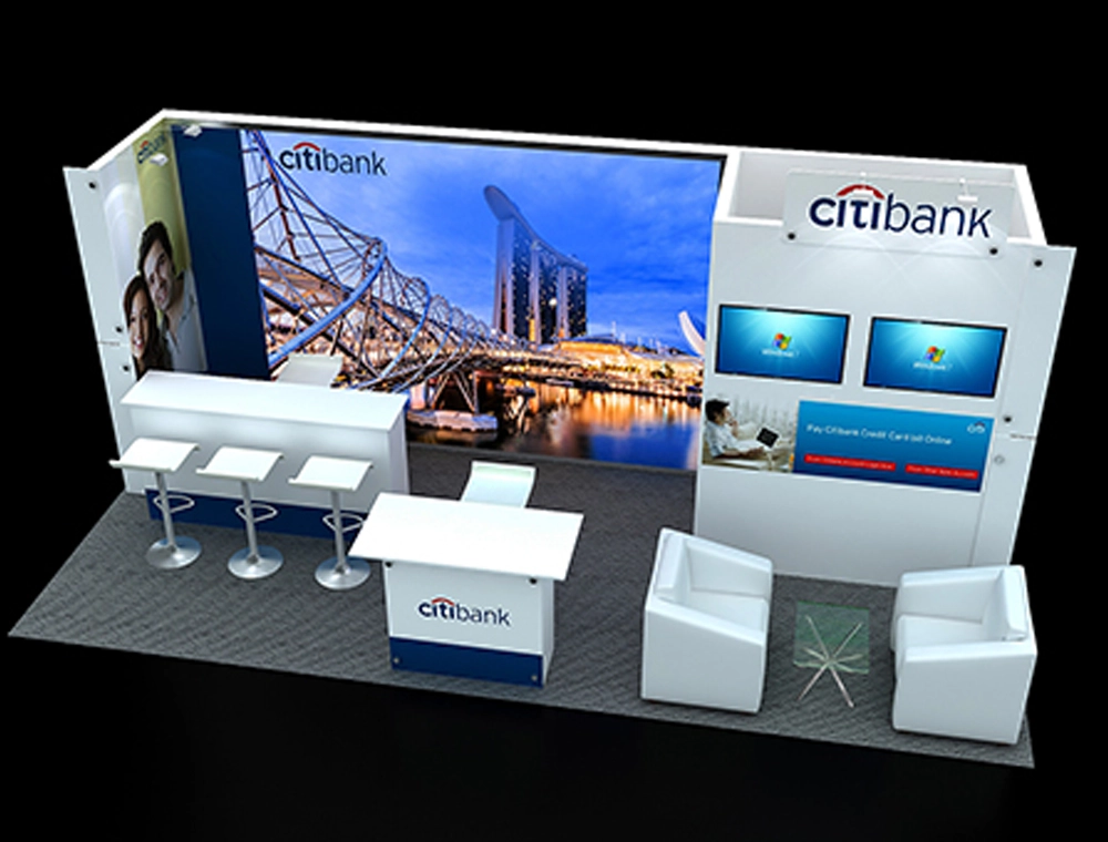 Custom trade show booth with signage panels