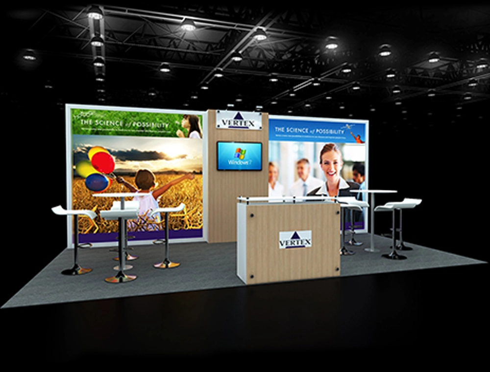 Open-concept trade show display with signage