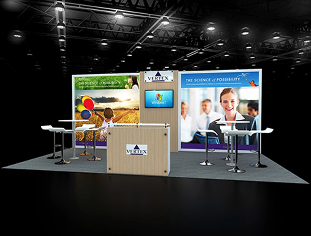 Open-concept trade show display with signage