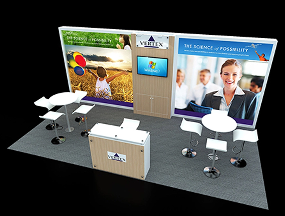 Open-concept trade show display with signage