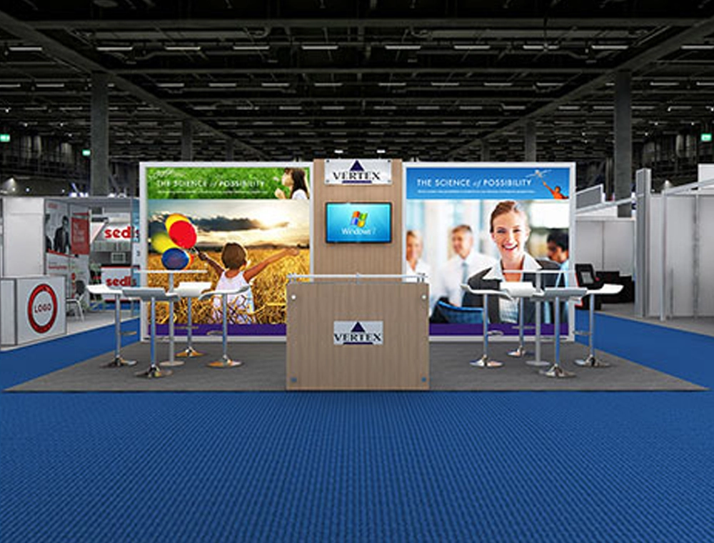 Open-concept trade show display with signage